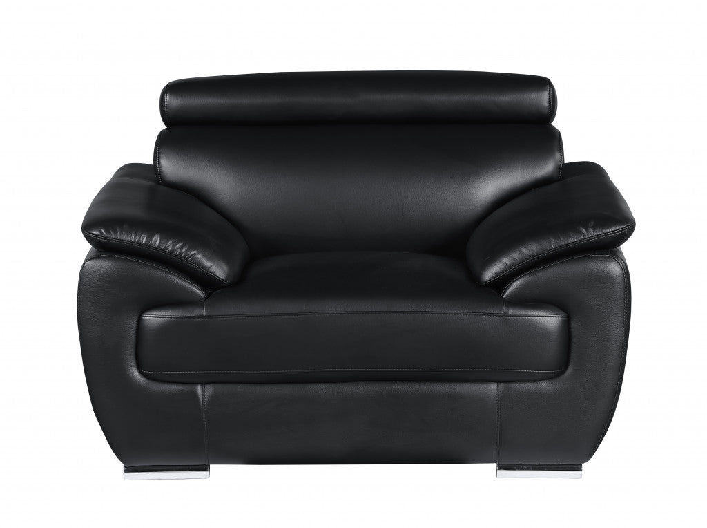 Three Piece Indoor Black Genuine Leather Six Person Seating