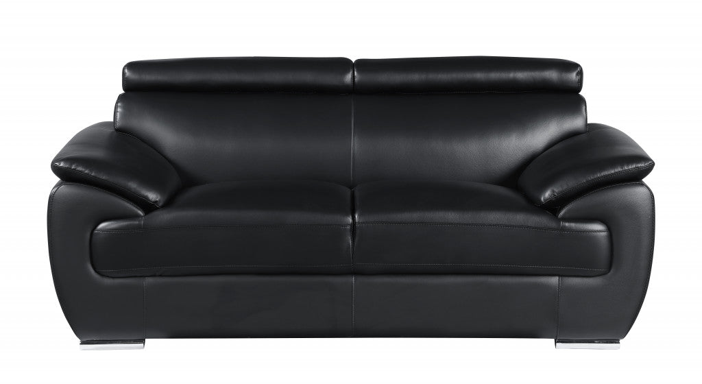 Three Piece Indoor Black Genuine Leather Six Person Seating