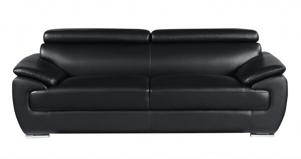 Three Piece Indoor Black Genuine Leather Six Person Seating