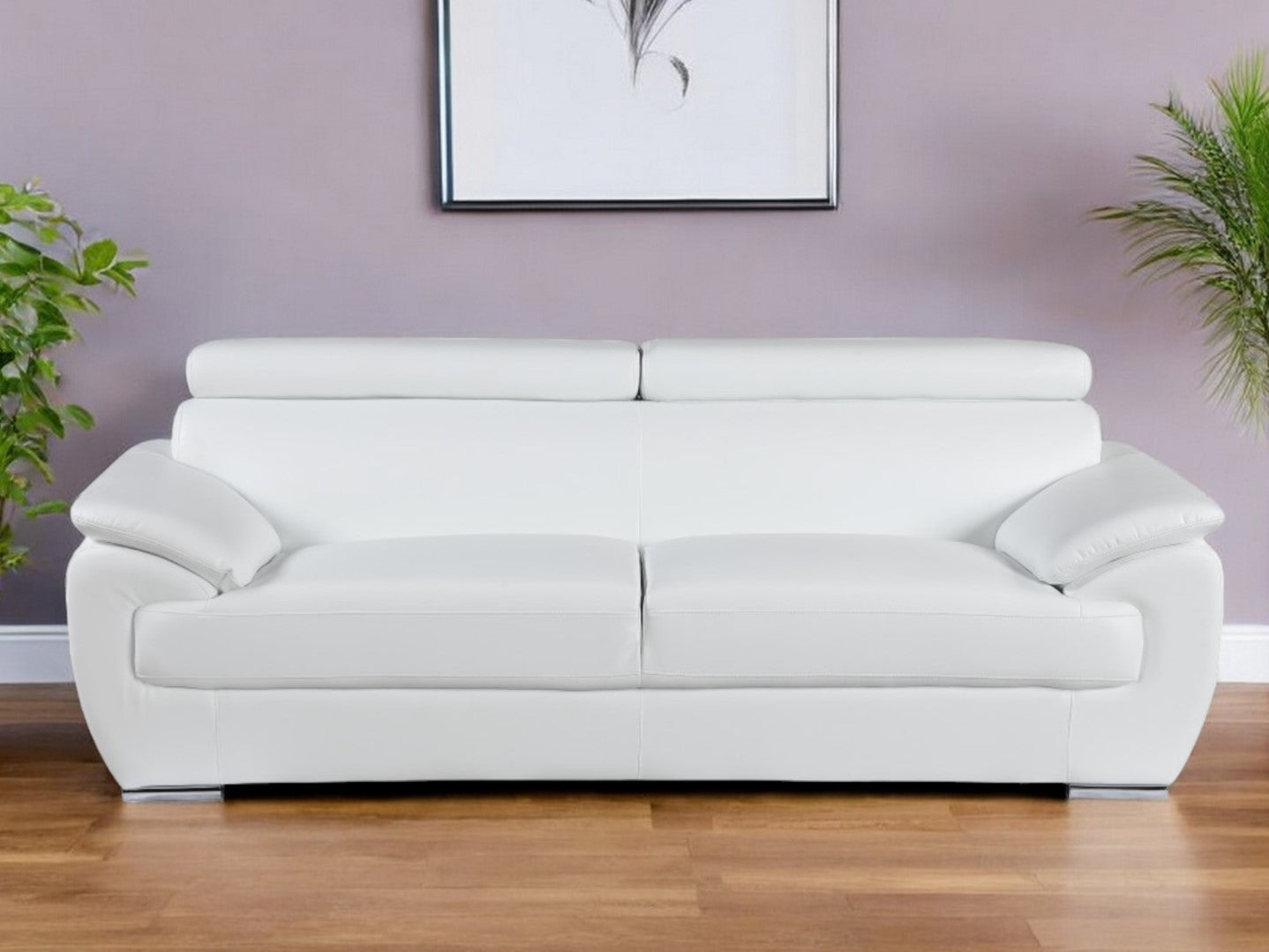 White Leather Sofa With Silver Legs