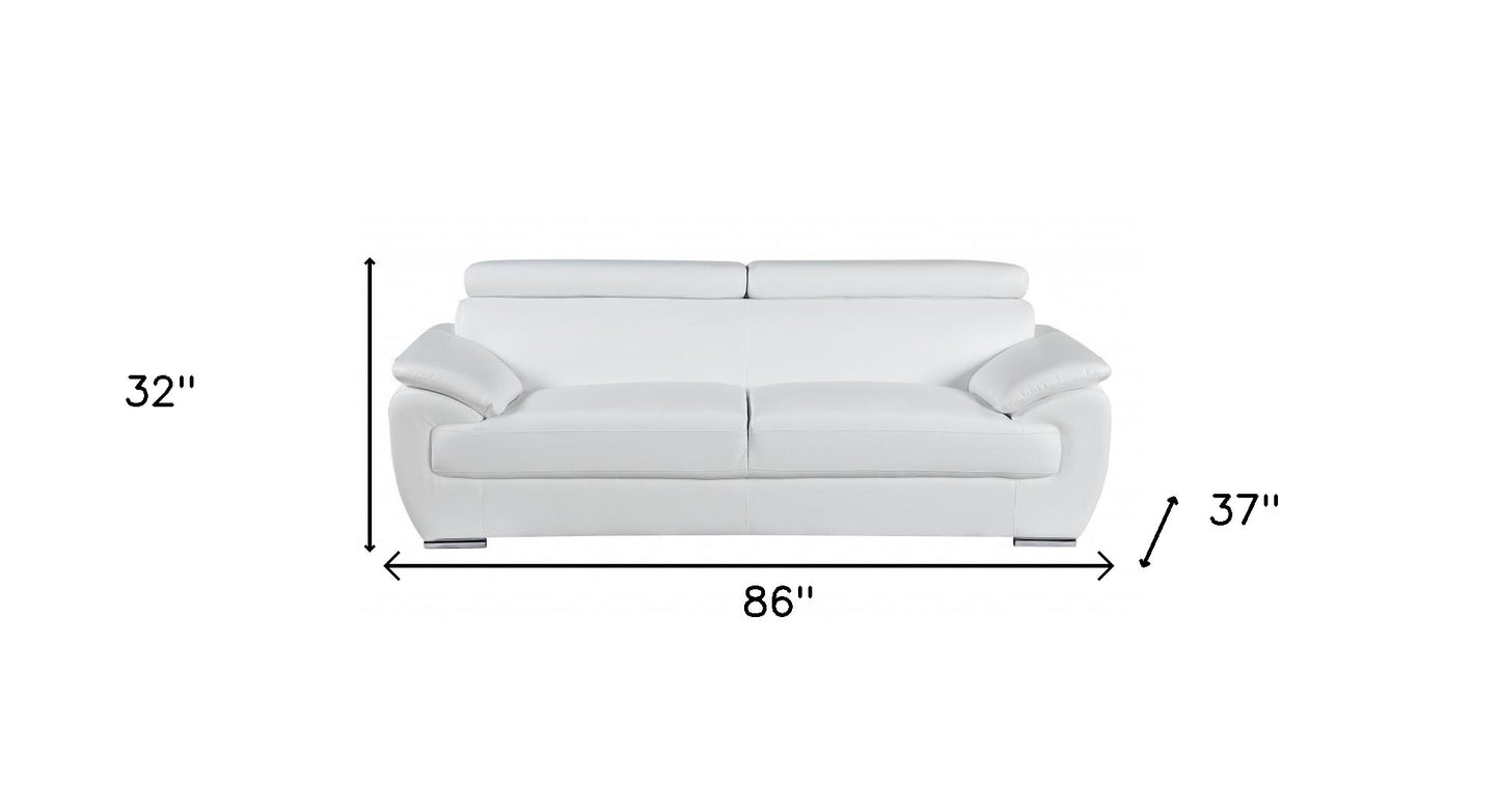 White Leather Sofa With Silver Legs