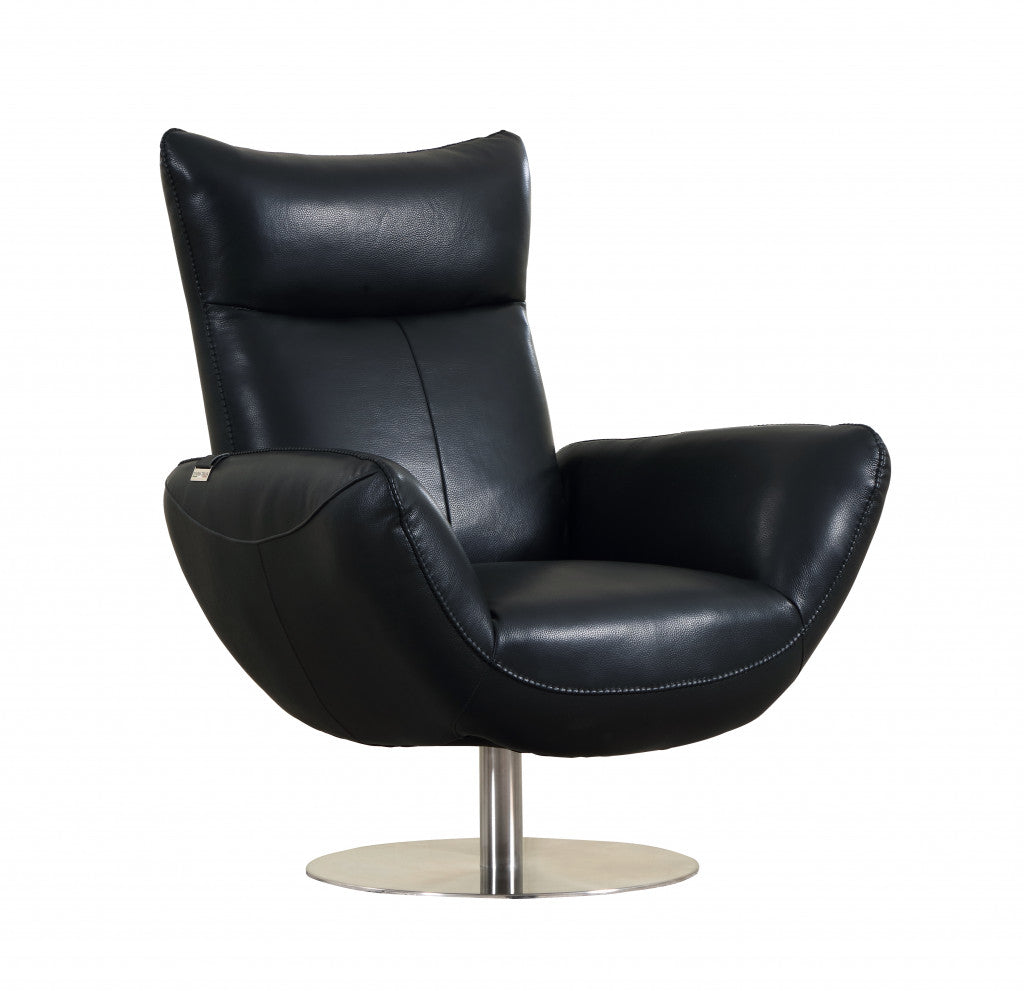 Black And Silver Genuine Leather Lounge Chair