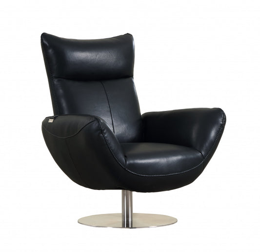 Black And Silver Genuine Leather Lounge Chair