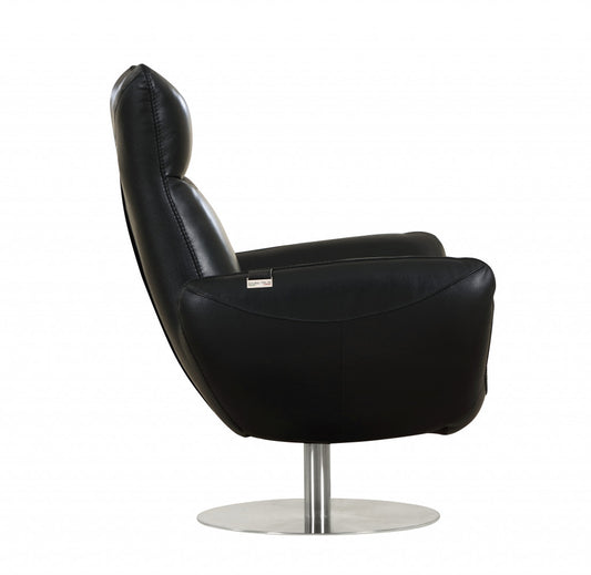 Black And Silver Genuine Leather Lounge Chair