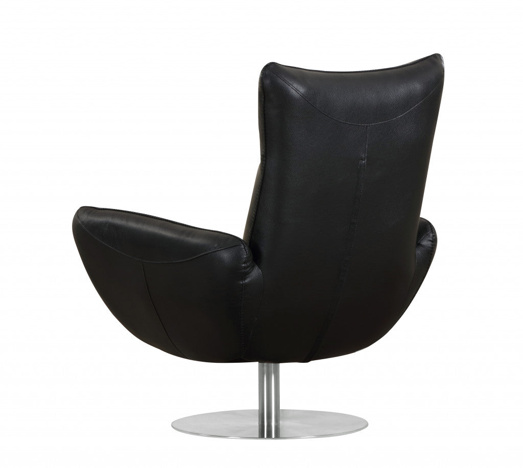 Black And Silver Genuine Leather Lounge Chair