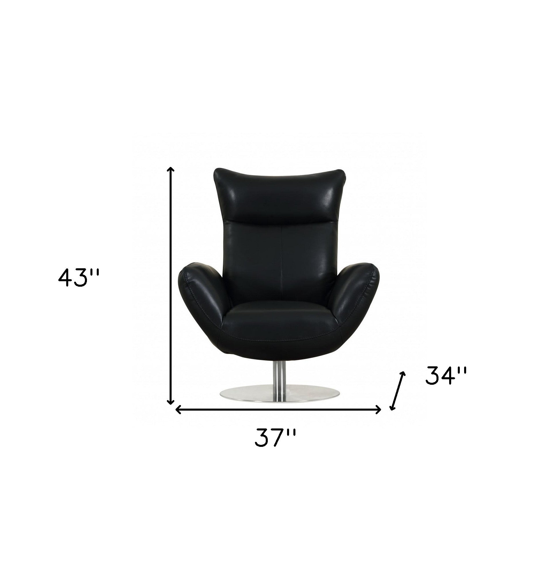Black And Silver Genuine Leather Lounge Chair