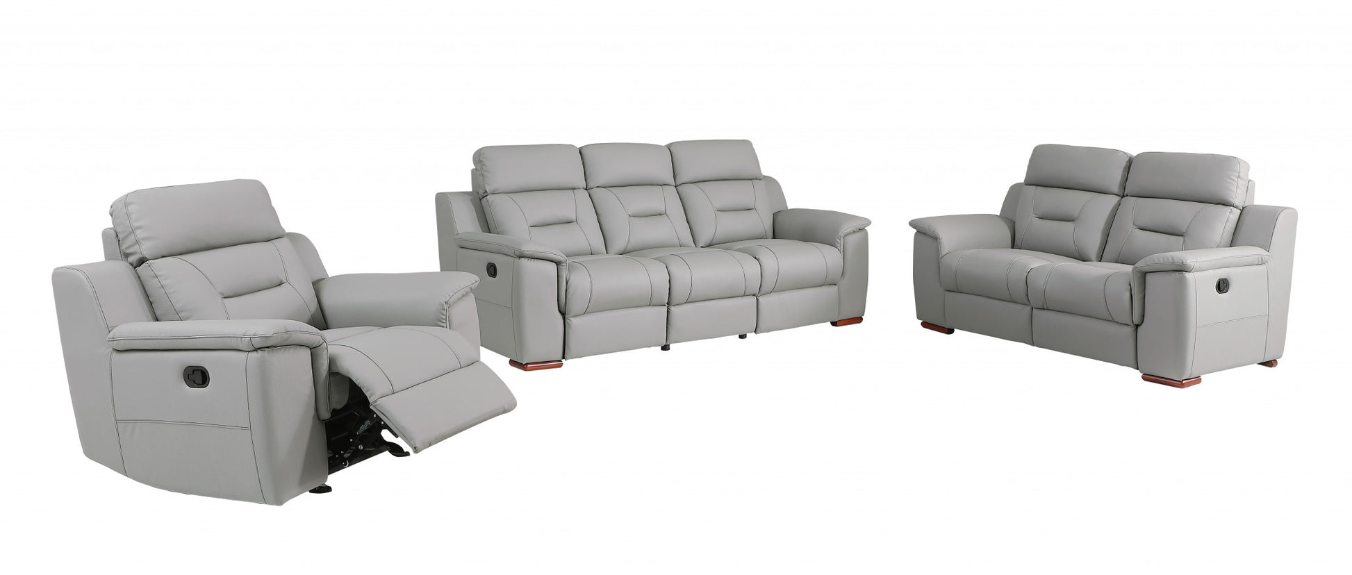 Three Piece Indoor Gray Genuine Leather Five Person Seating 