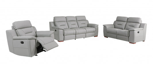 Three Piece Indoor Gray Genuine Leather Five Person Seating 