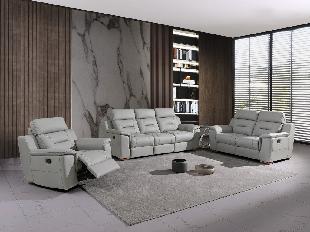 Three Piece Indoor Gray Genuine Leather Five Person Seating  