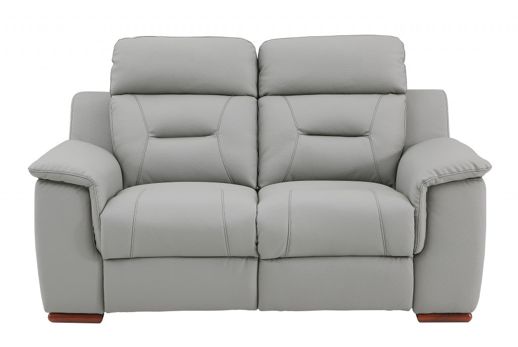 Three Piece Indoor Gray Genuine Leather Five Person Seating 