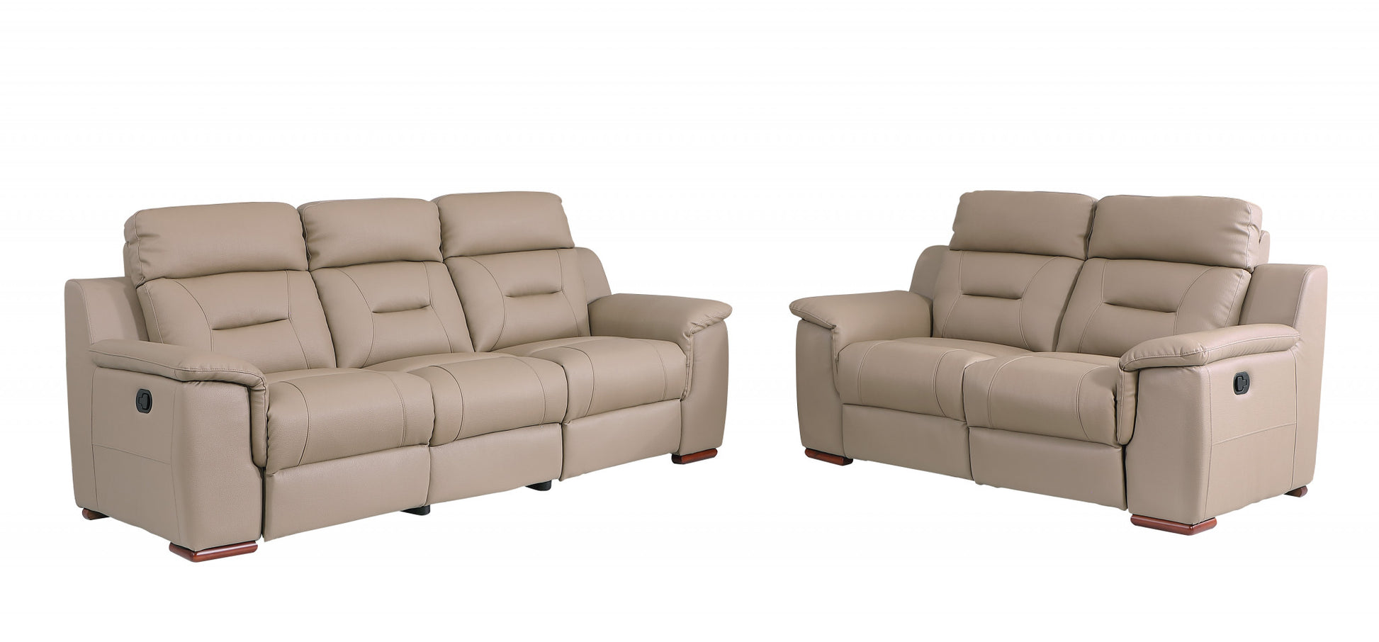 Two Piece Indoor Beige Genuine Leather Five Person Seating  