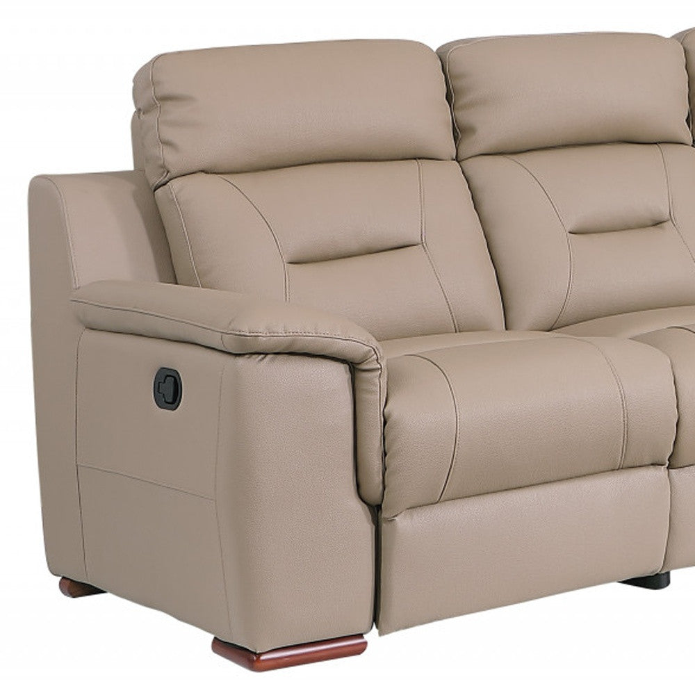 Two Piece Indoor Beige Genuine Leather Five Person Seating  