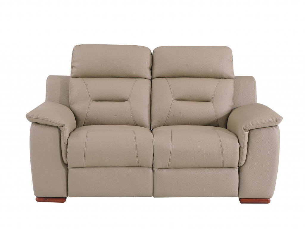 Two Piece Indoor Beige Genuine Leather Five Person Seating  