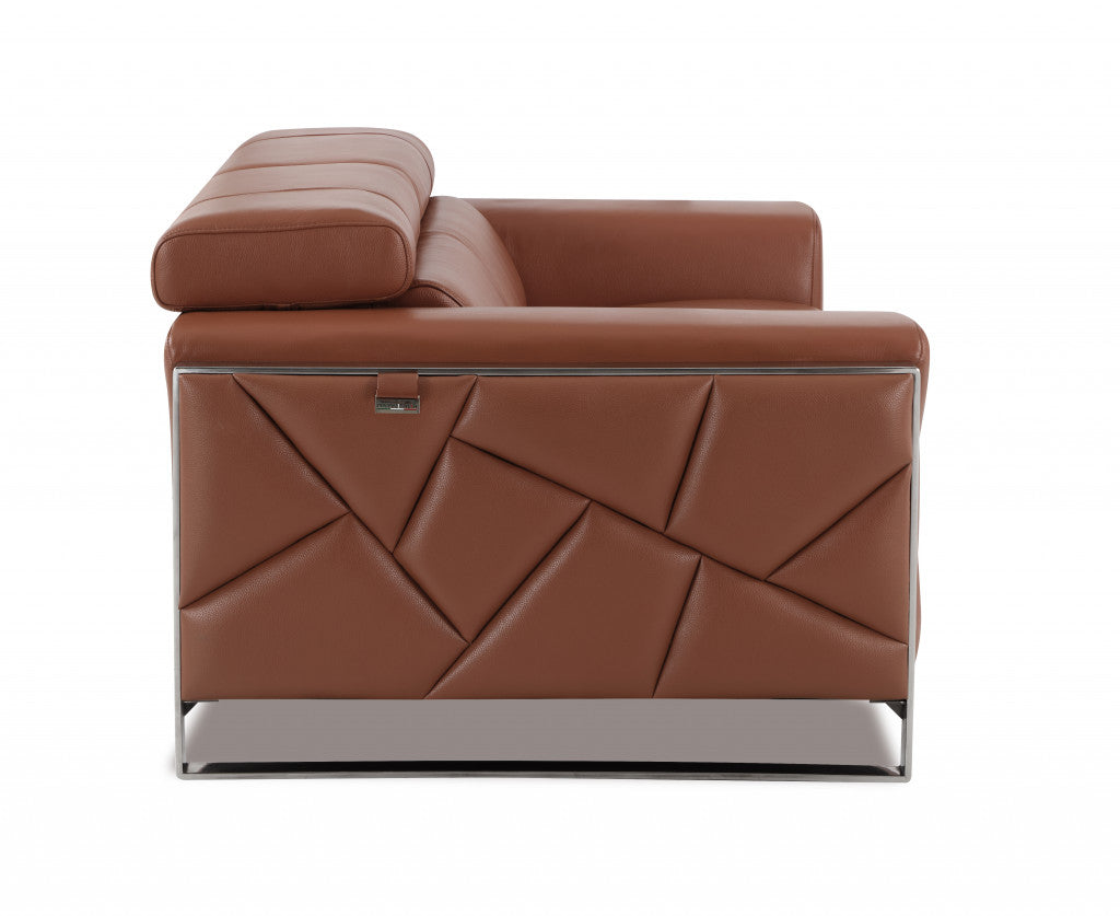 89" Camel Italian Leather Sofa With Silver Legs-4