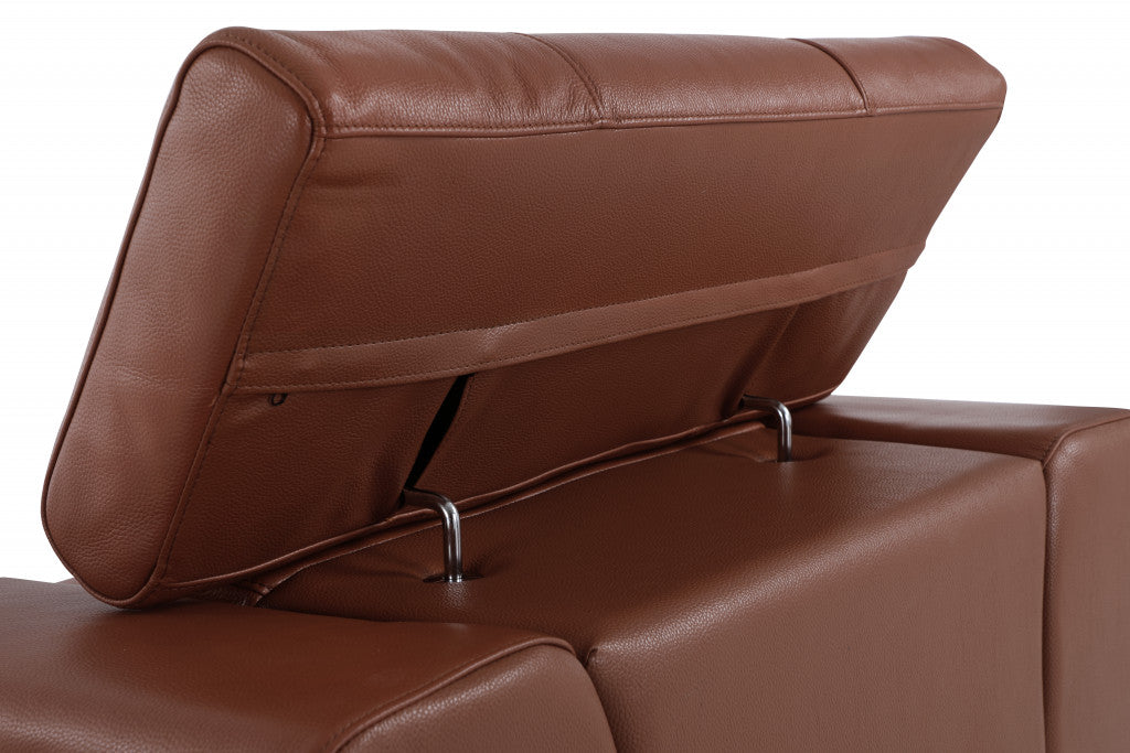 89" Camel Italian Leather Sofa With Silver Legs-6