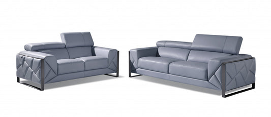 Two Piece Indoor Light Blue Italian Leather Five Person Seating 