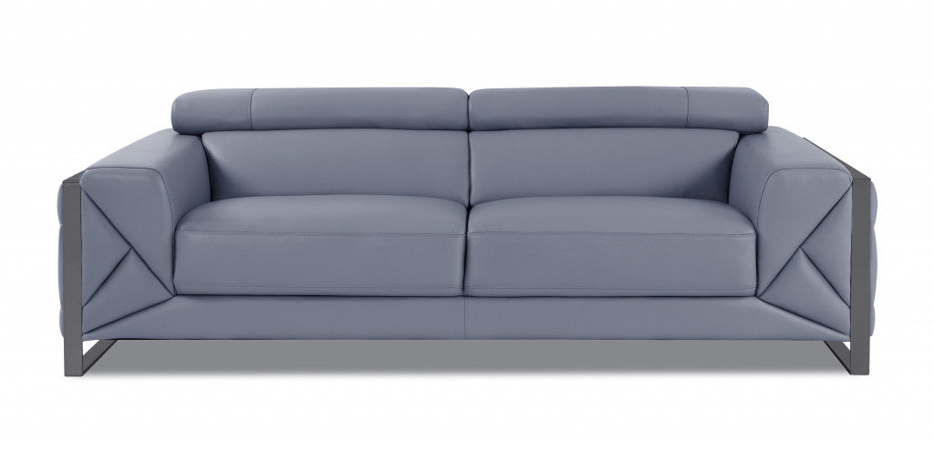 Two Piece Indoor Light Blue Italian Leather Five Person Seating