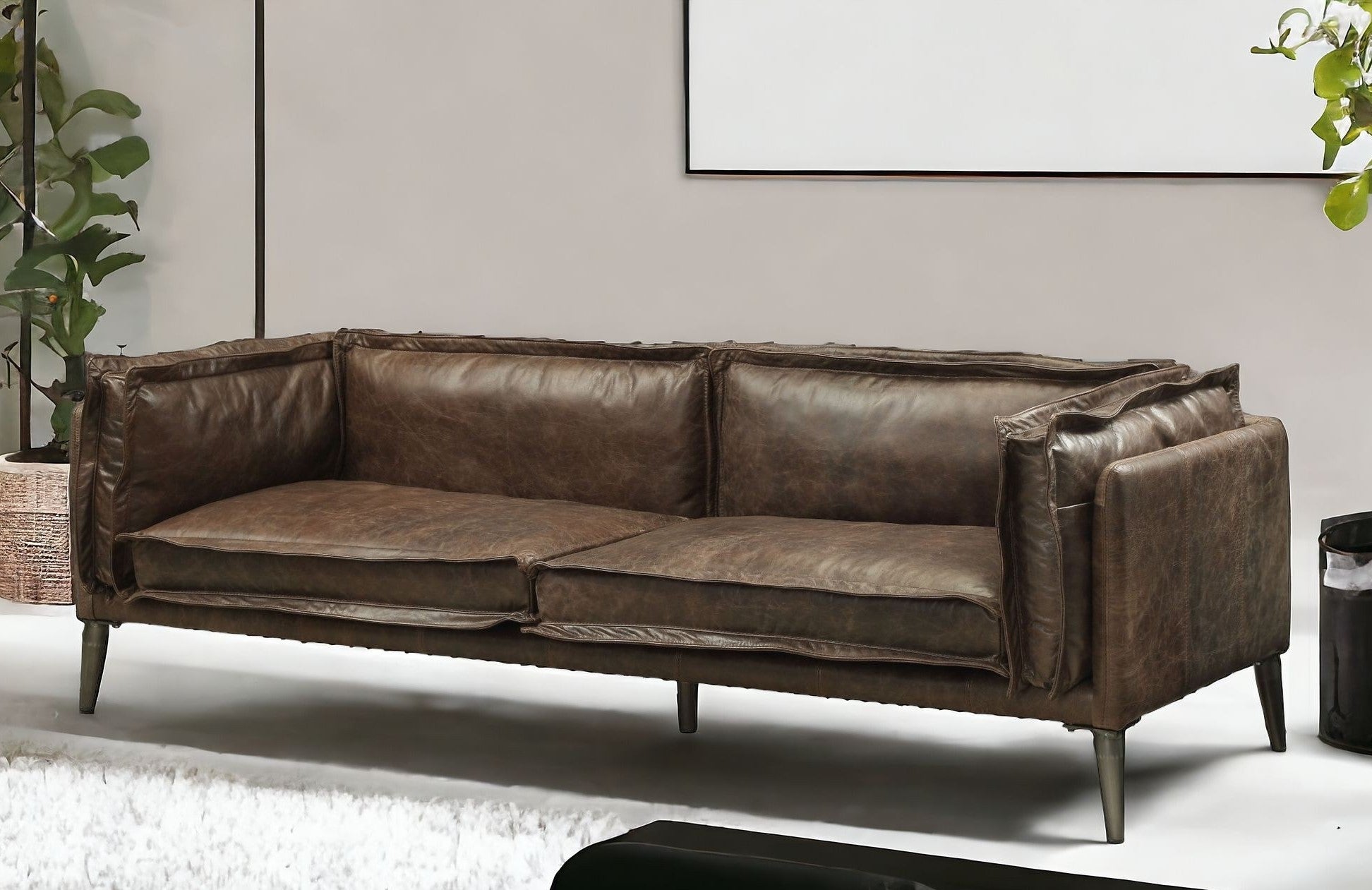 71" Chocolate And Silver Top Grain Leather Loveseat-1