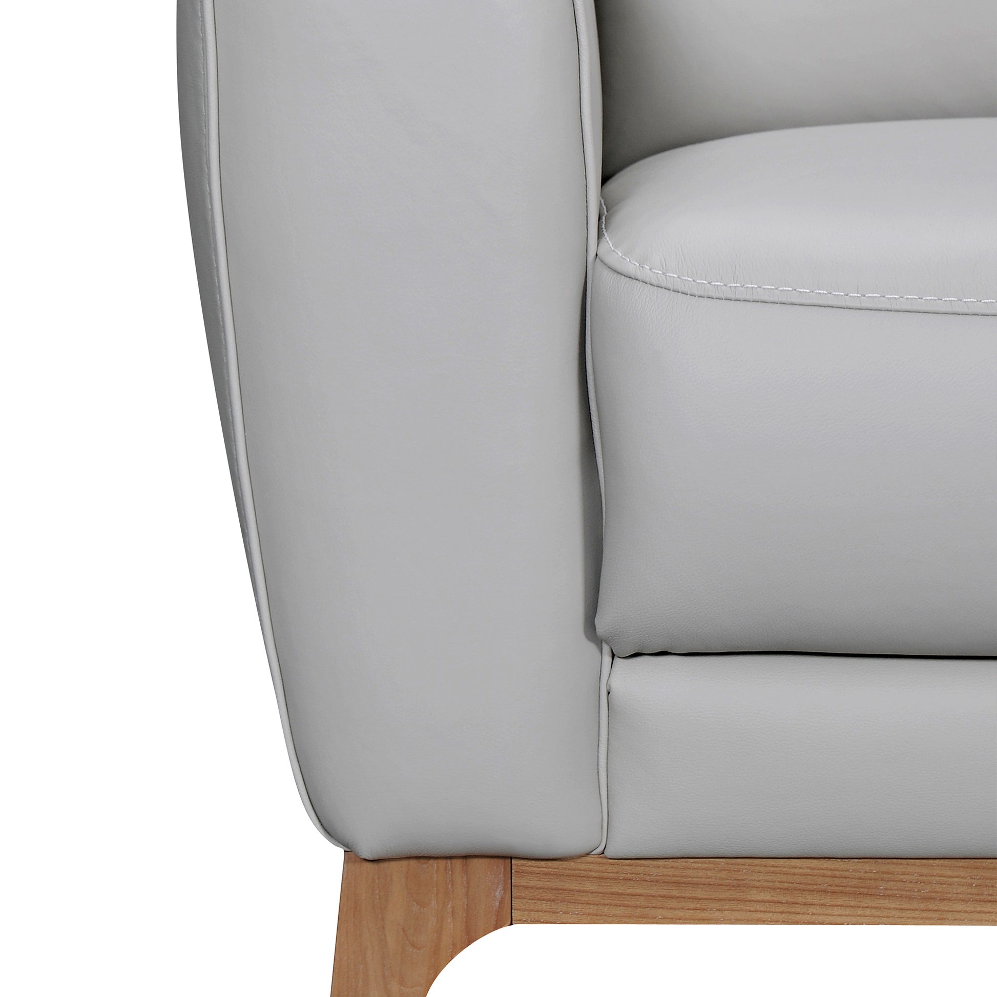 83" Gray Leather Sofa With Brown Legs-3
