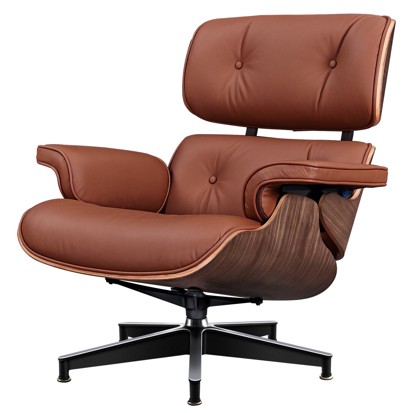 27" Brown and Light Brown Tufted Genuine Leather Swivel Lounge Chair With Ottoman-4